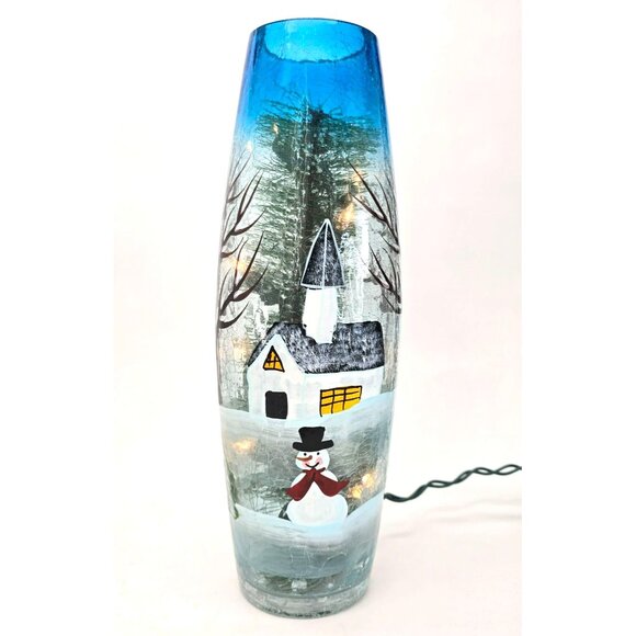 Kirklands Pre-Lit Snowman Hand-Painted Glass Vase Decorative Accent Winter vl800 - Picture 1 of 9